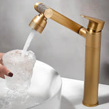 Copper High Arc Swivel Spout Gold Bathroom Sink Faucet Image - 1