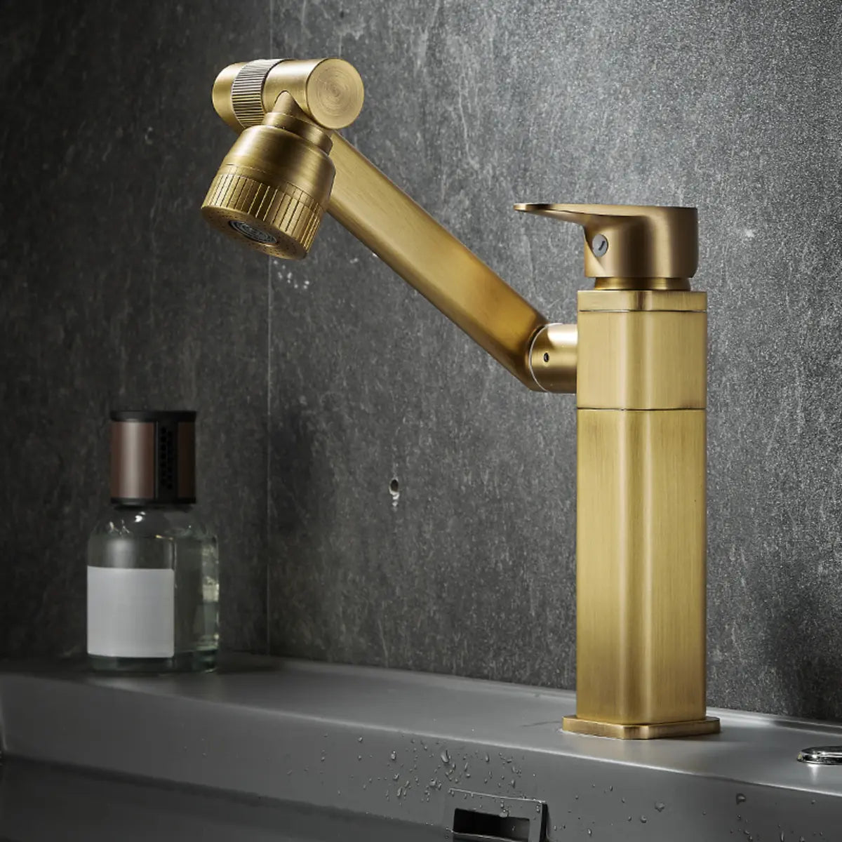 Copper High Arc Swivel Spout Gold Bathroom Sink Faucet Image - 13