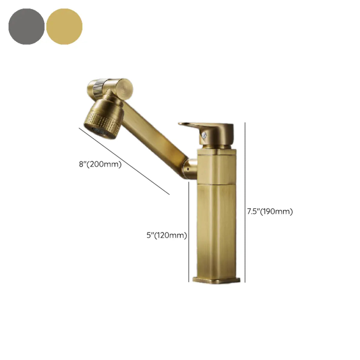 Copper High Arc Swivel Spout Gold Bathroom Sink Faucet Image - 16