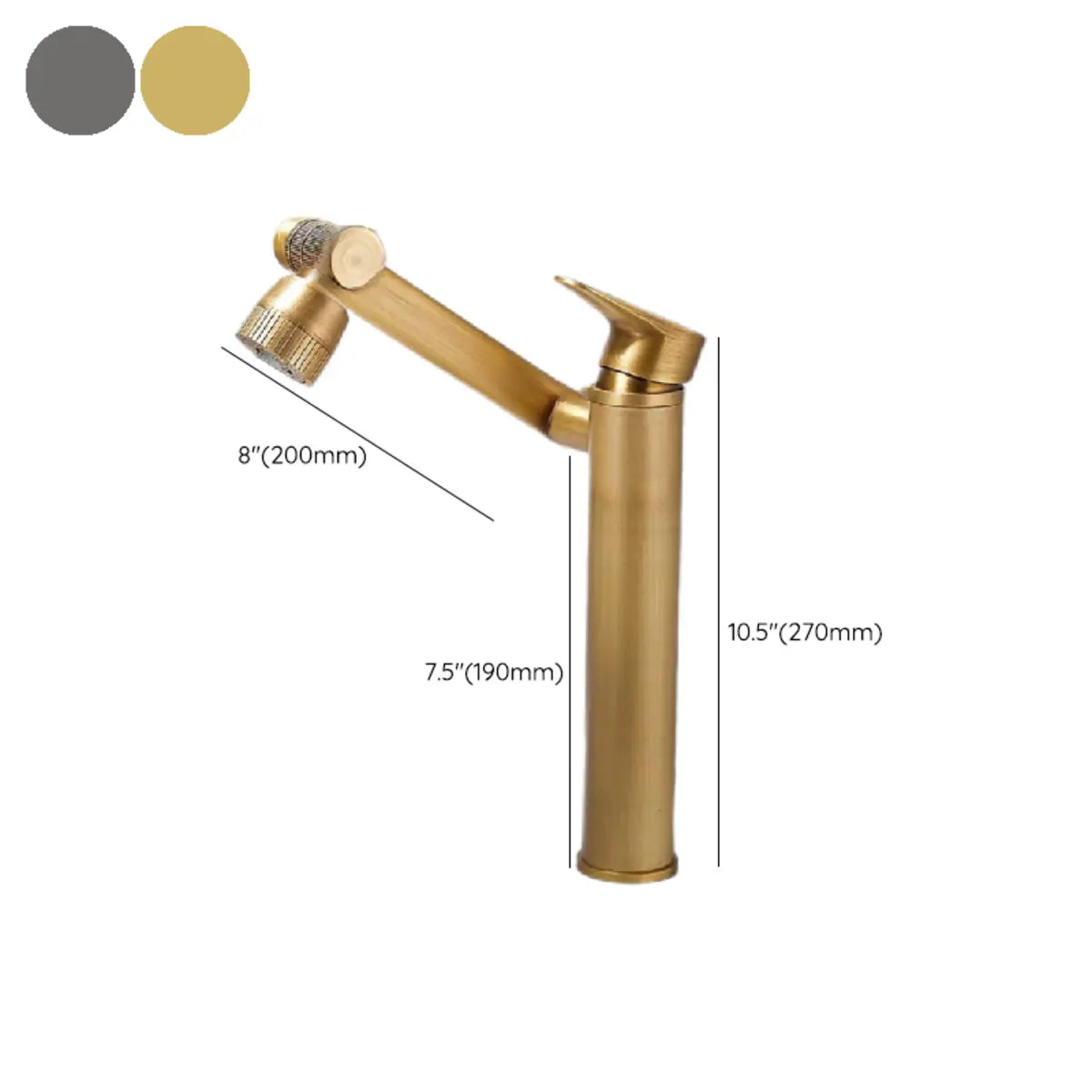 Copper High Arc Swivel Spout Gold Bathroom Sink Faucet Image - 17