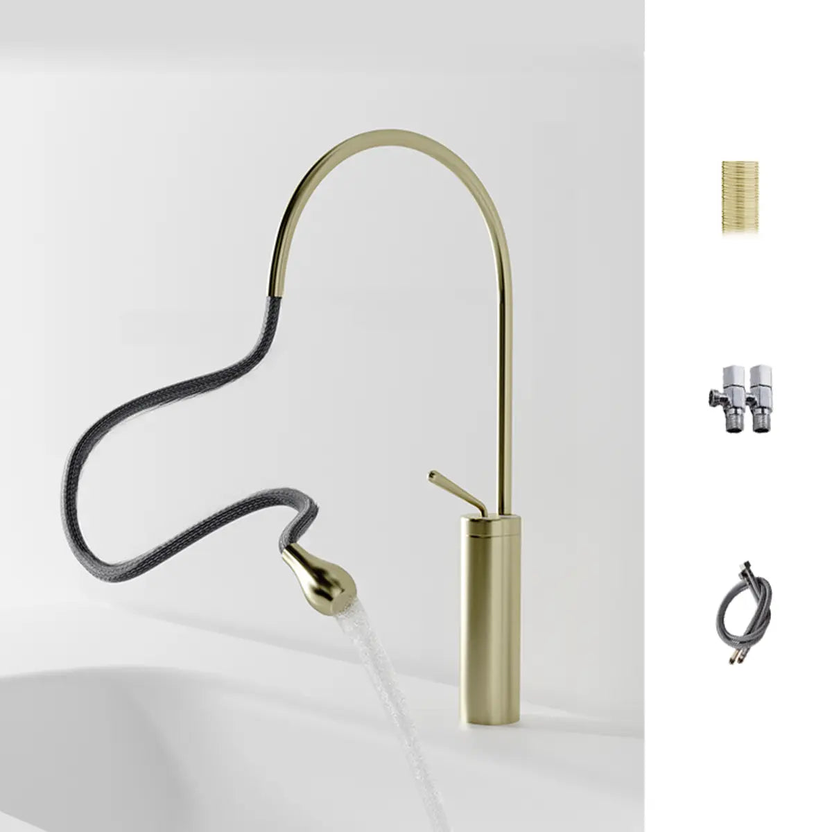 Copper High Arc Tall Touch Bathroom Sink Faucet with Handle Image - 25