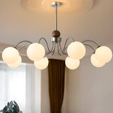 Coppery Curve Arm Living Room White Glass Ball Chandelier Image - 4