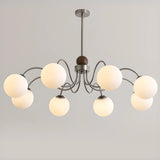 Coppery Curve Arm Living Room White Glass Ball Chandelier Image - 5