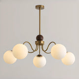 Coppery Curve Arm Living Room White Glass Ball Chandelier Image - 9