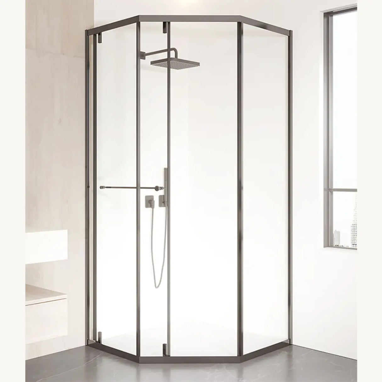 Corner Frameless Glass Hinges Shower Door with Handle Image - 1