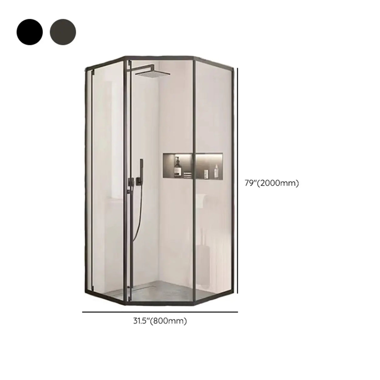 Corner Frameless Glass Hinges Shower Door with Handle 