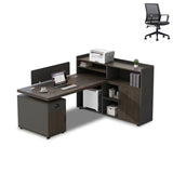 Corner Oak L-Shaped Storage Computer Desk Set with Chairs Image - 14