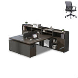 Corner Oak L-Shaped Storage Computer Desk Set with Chairs Image - 15