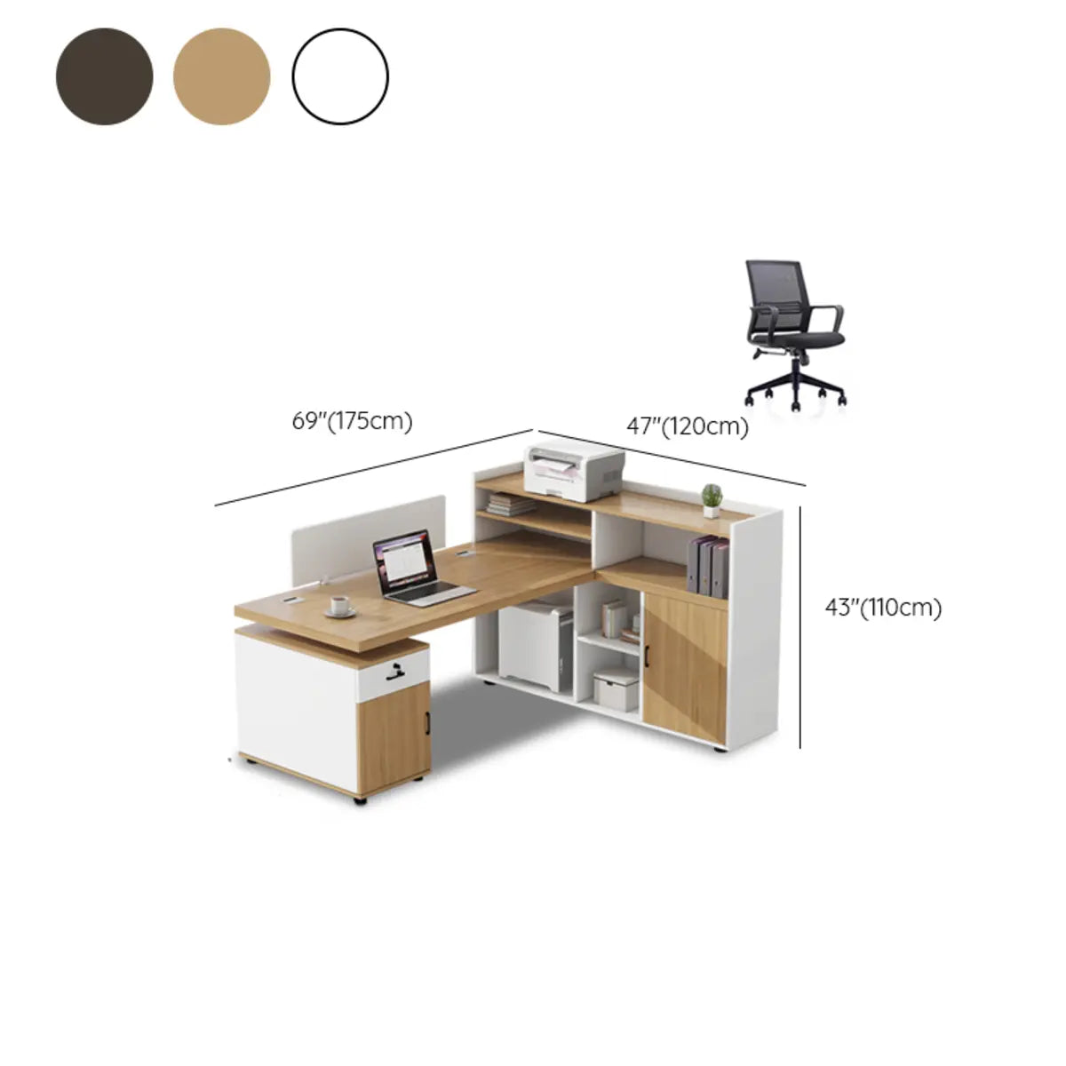 Corner Oak L-Shaped Storage Computer Desk Set with Chairs Image - 22