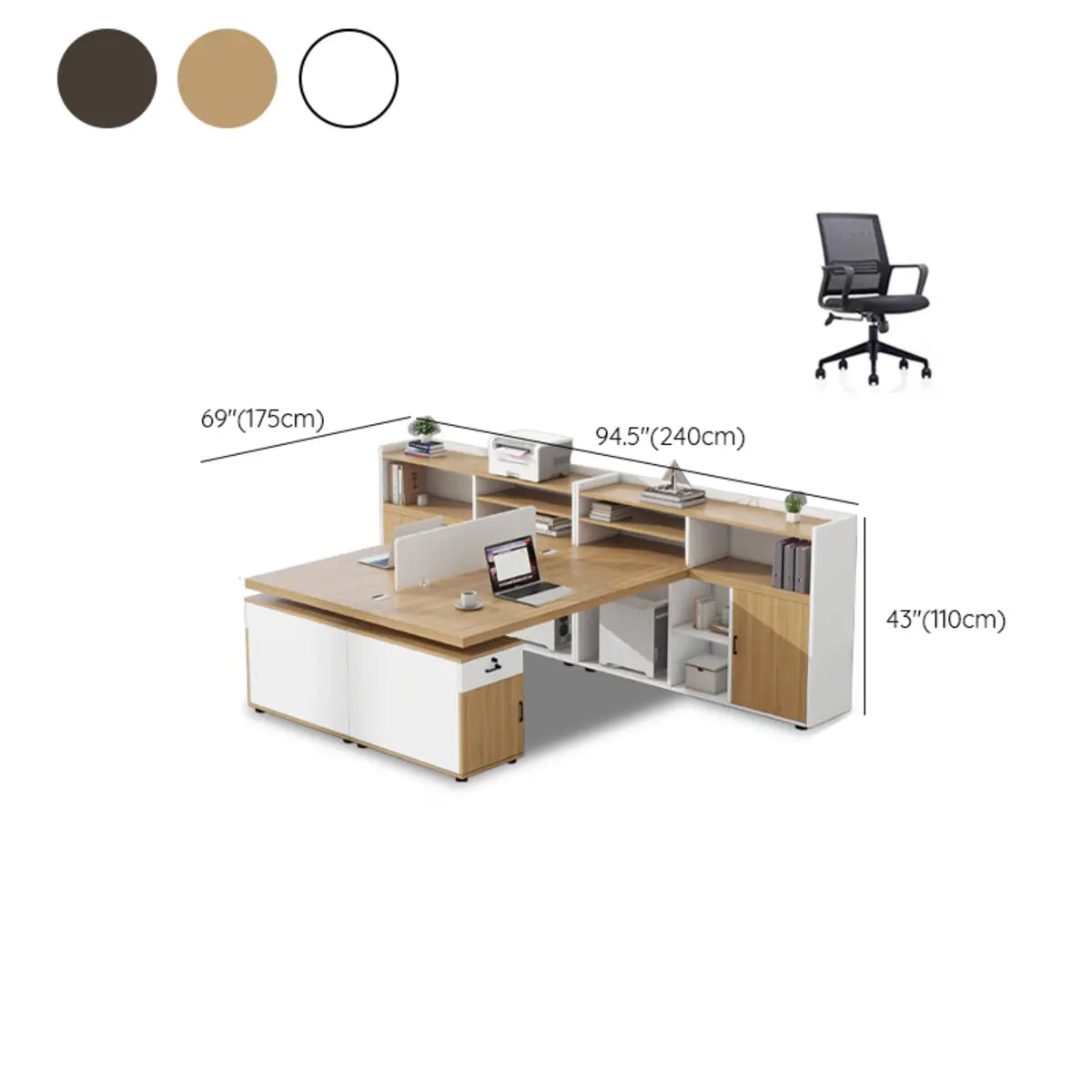 Corner Oak L-Shaped Storage Computer Desk Set with Chairs Image - 23