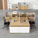 Corner Oak L-Shaped Storage Computer Desk Set with Chairs Image - 4