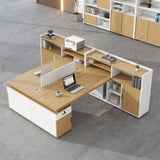 Corner Oak L-Shaped Storage Computer Desk Set with Chairs Image - 6