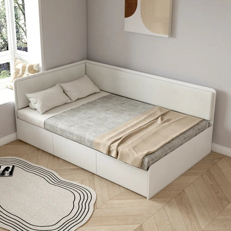 Corner White Wood Panel Bed with Storage and Guardrail Image - 1