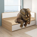 Corner Wood Natural Finish Storage Bed with Headboard Image - 10