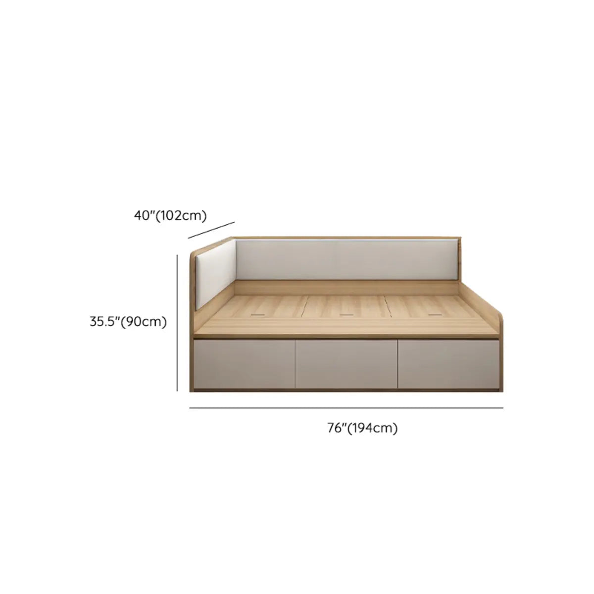 Corner Wood Natural Finish Storage Bed with Headboard 