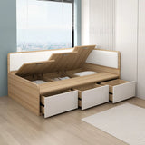 Corner Wood Natural Finish Storage Bed with Headboard Image - 4