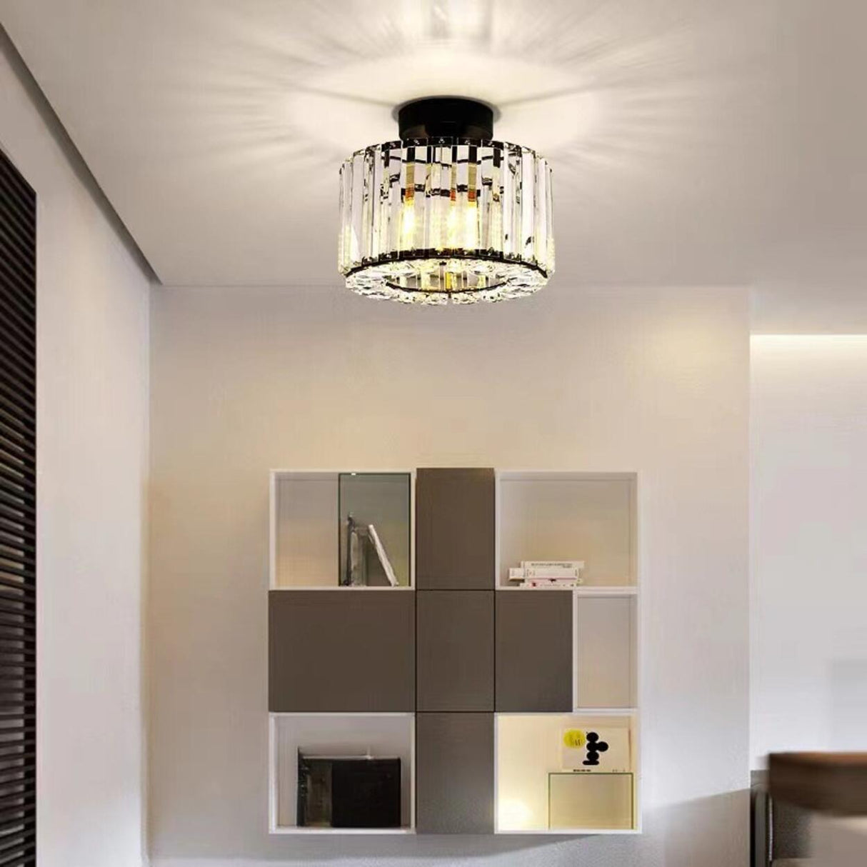 Corridor Black Cube Crystal Semi-Flush Mount Light Image - 4