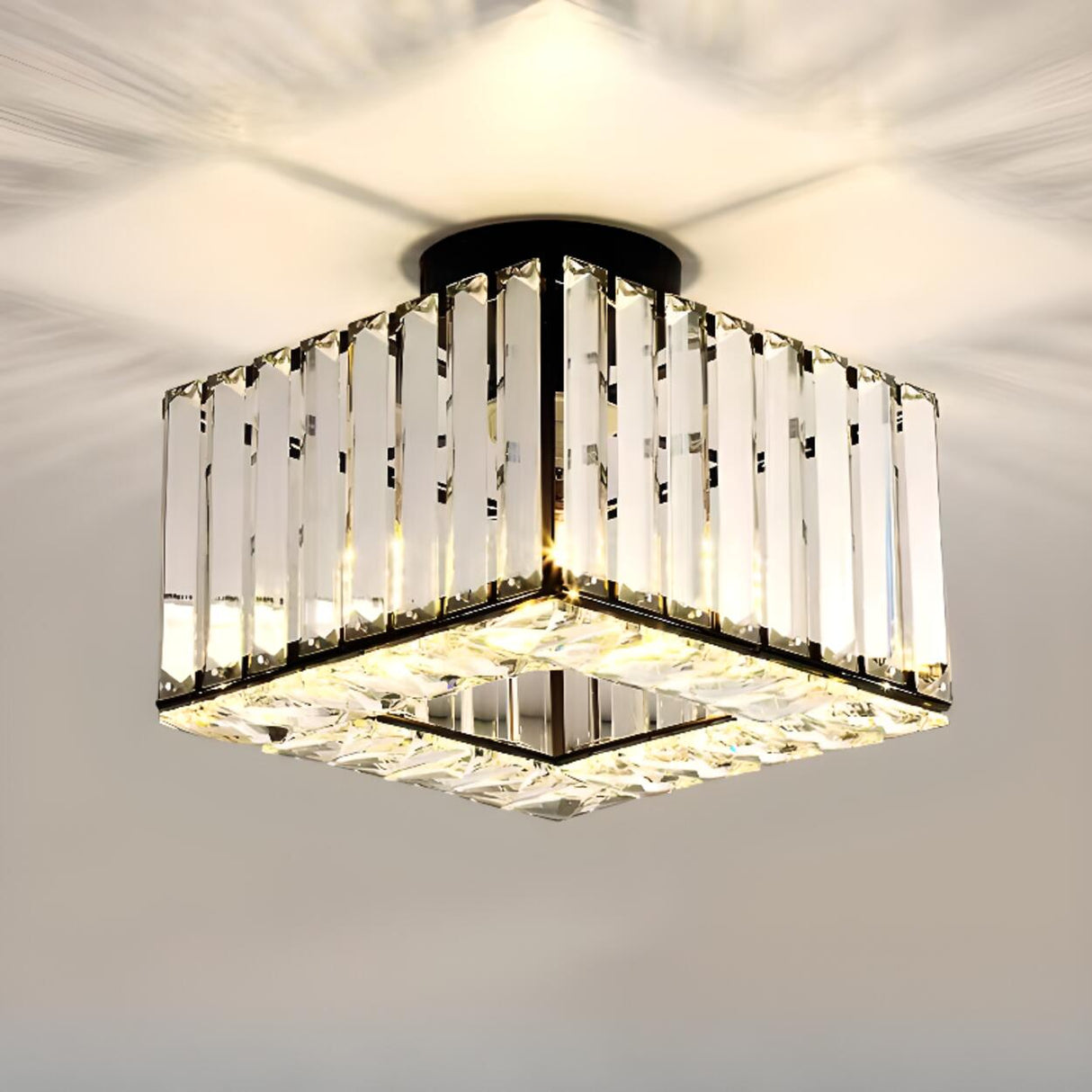 Corridor Black Cube Crystal Semi-Flush Mount Light Image - 8