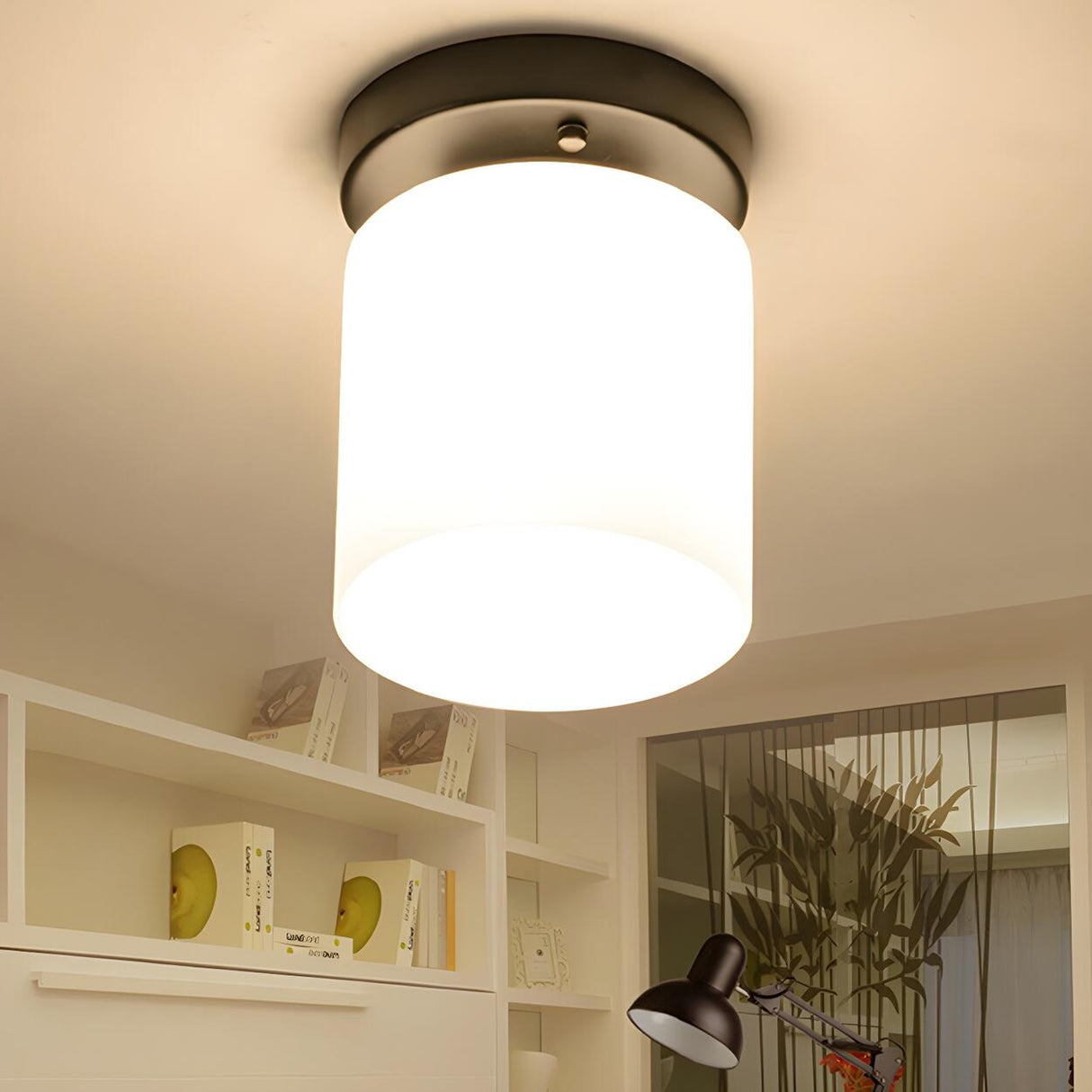 Corridor Black Cylinder Glass Flush Mount Ceiling Light Image - 12