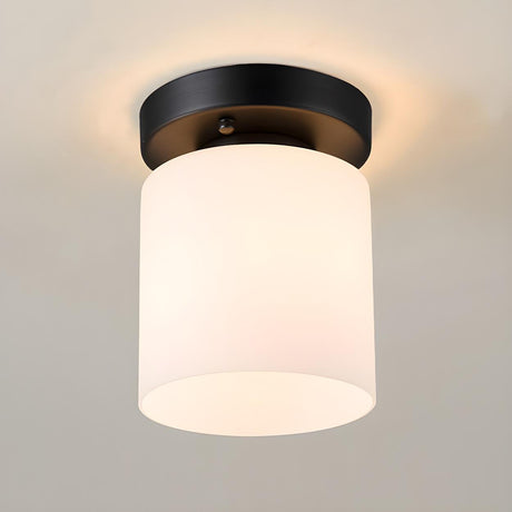 Corridor Black Cylinder Glass Flush Mount Ceiling Light Image - 2