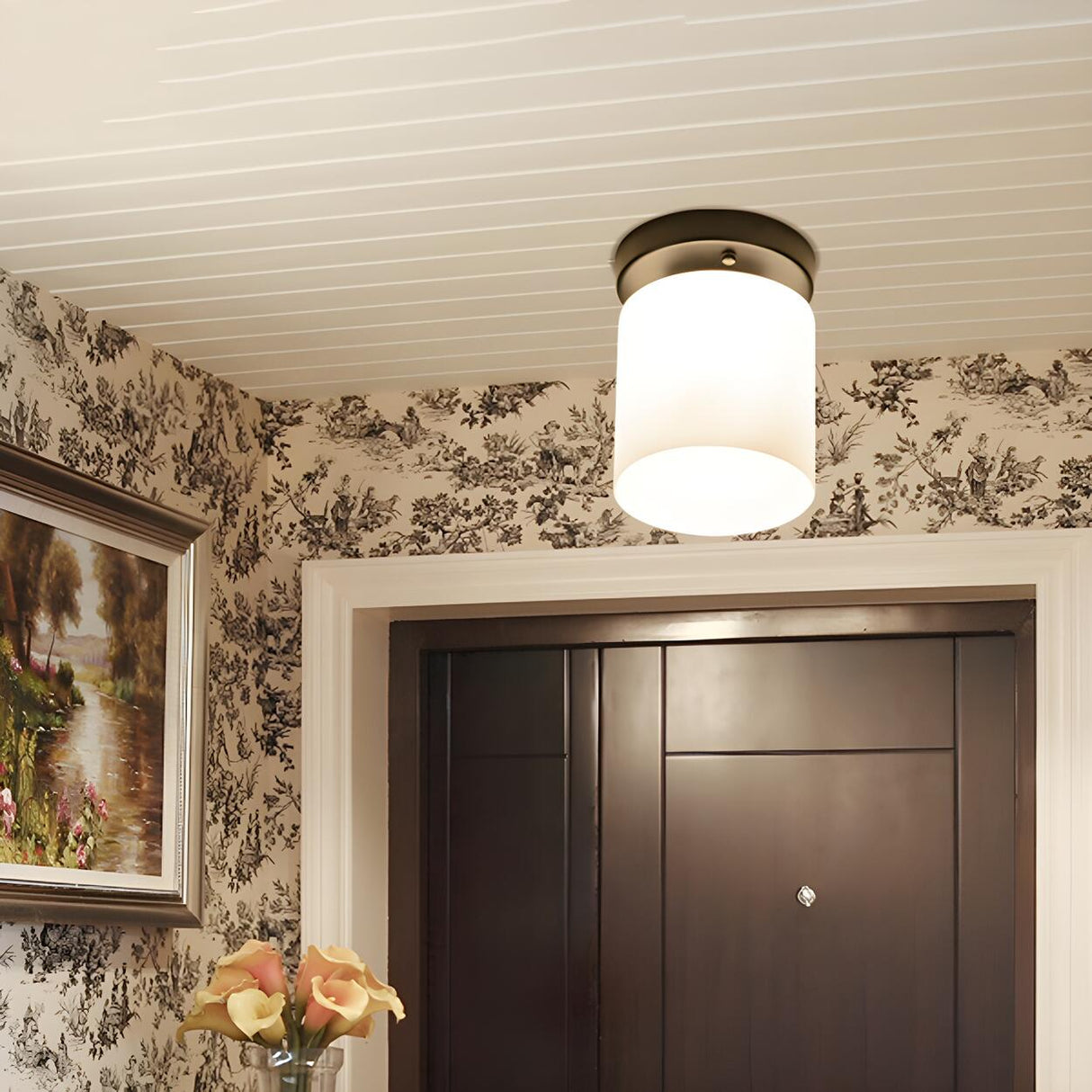 Corridor Black Cylinder Glass Flush Mount Ceiling Light Image - 3