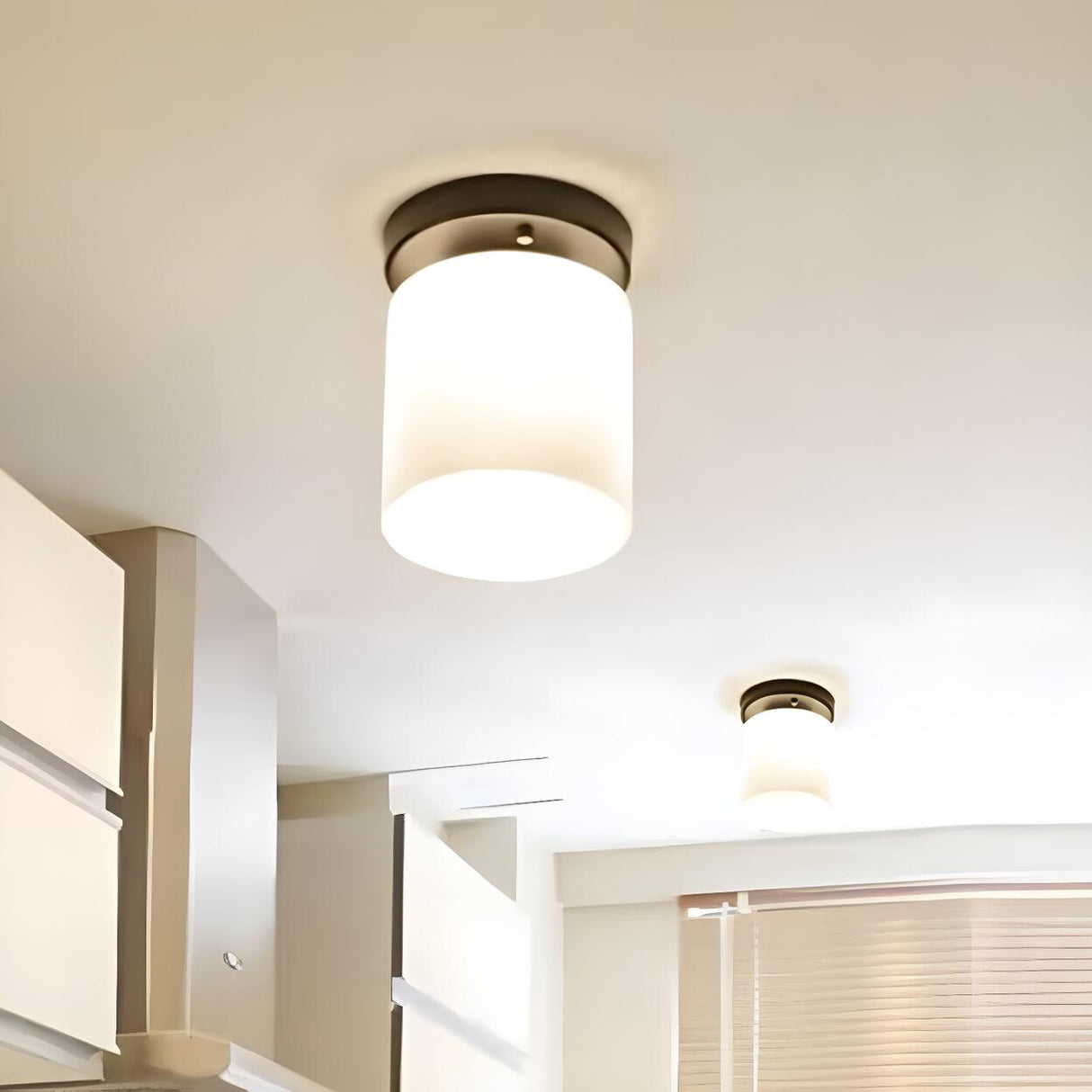 Corridor Black Cylinder Glass Flush Mount Ceiling Light Image - 4