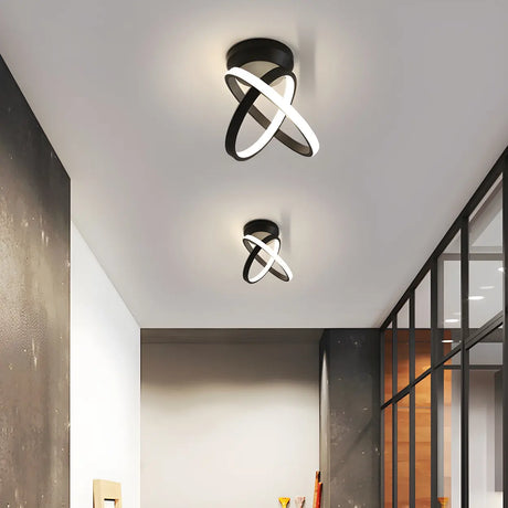 Corridor Black Dual Ring LED Semi-Flush Mount Light Image - 1