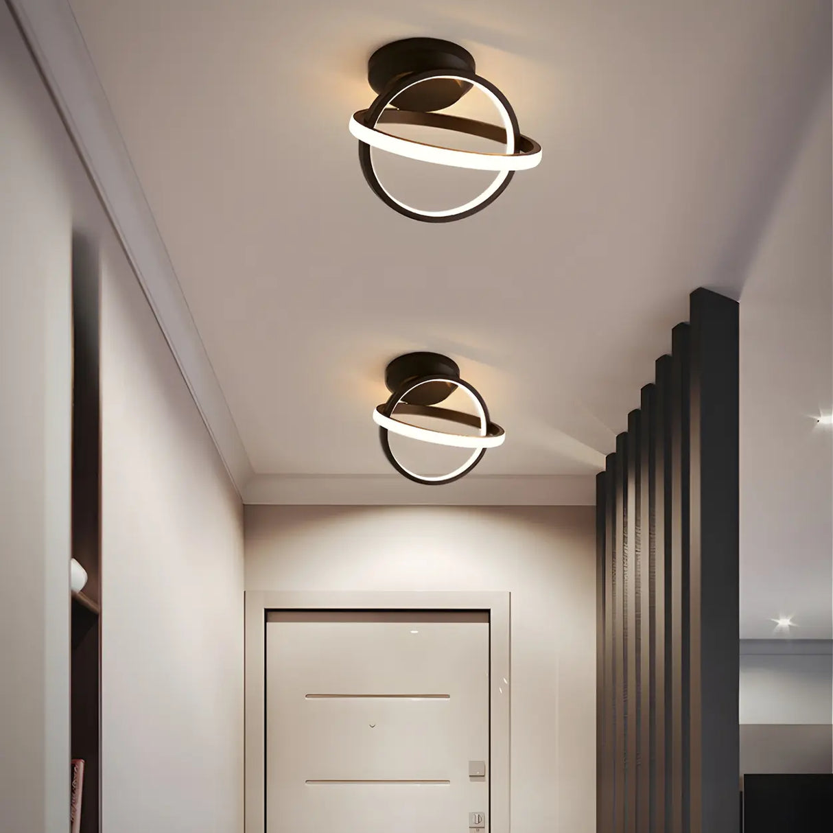 Corridor Black Dual Ring LED Semi-Flush Mount Light Image - 15