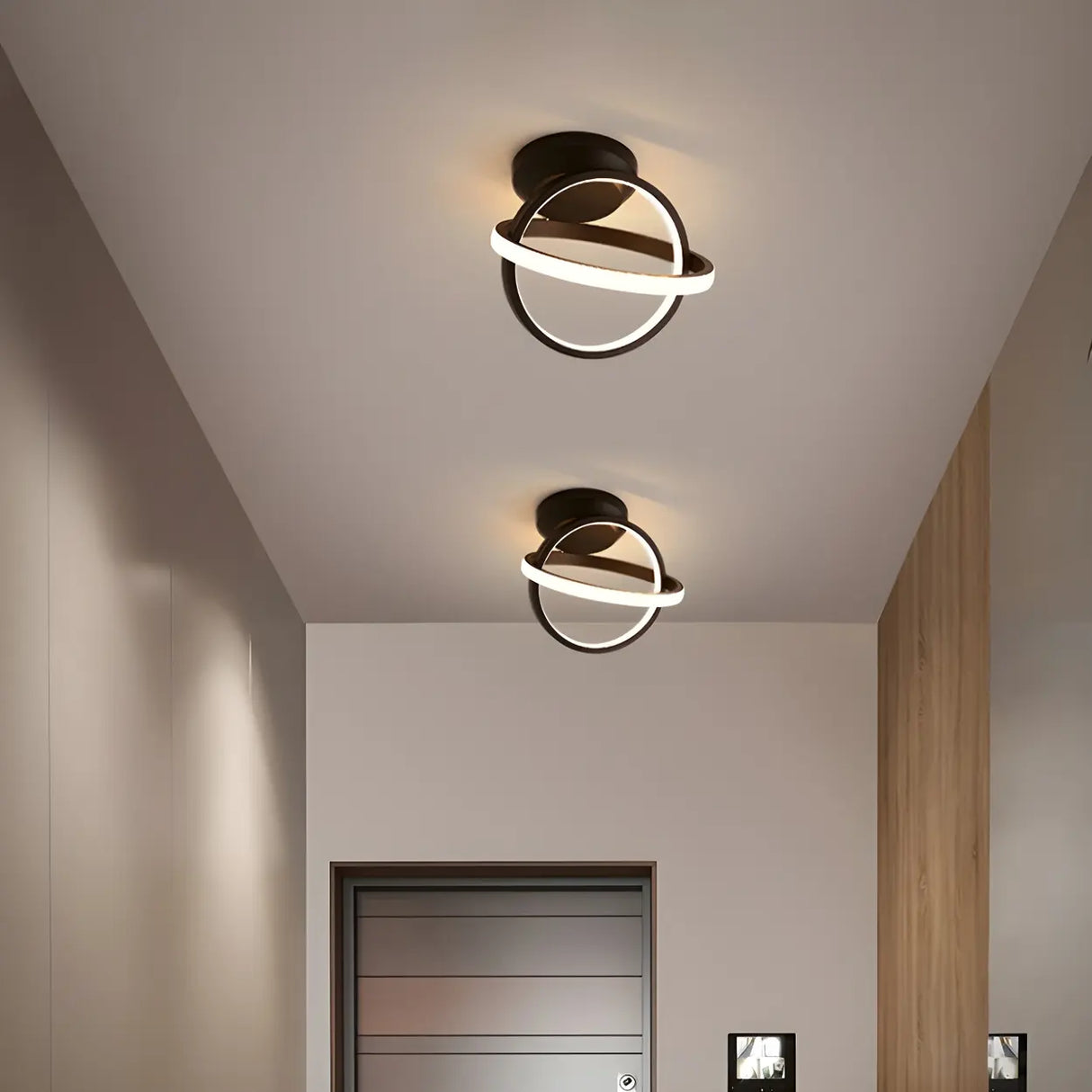 Corridor Black Dual Ring LED Semi-Flush Mount Light Image - 17