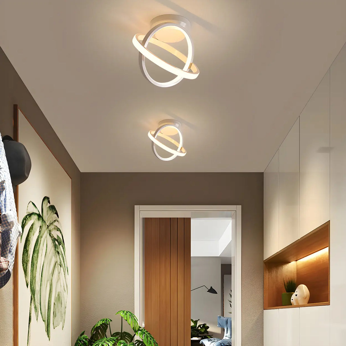 Corridor Black Dual Ring LED Semi-Flush Mount Light Image - 6