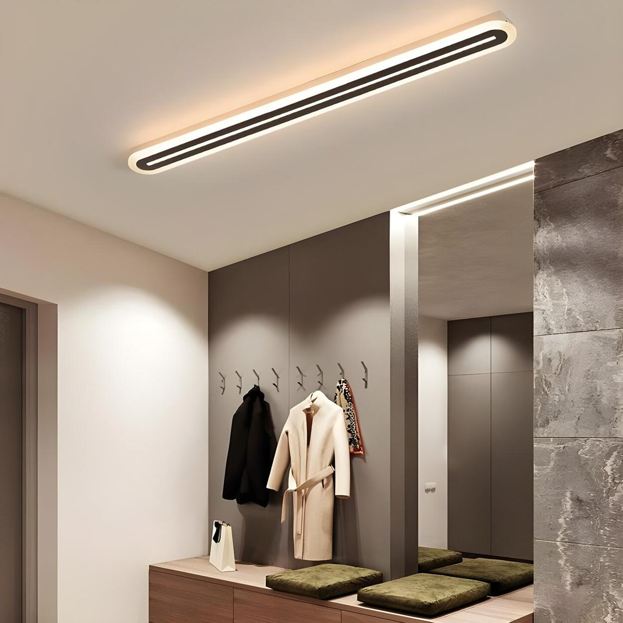 Corridor Black Linear Strip LED Flush Mount Ceiling Light Image - 4