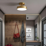 Corridor Brass Drum Dimmable LED Semi-Flush Mount Light Image - 5