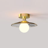 Corridor Brass Flower Clear Glass Semi-Flush Mount Lamp Image - 2