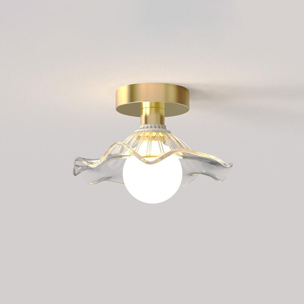 Corridor Brass Flower Clear Glass Semi-Flush Mount Lamp Image - 3