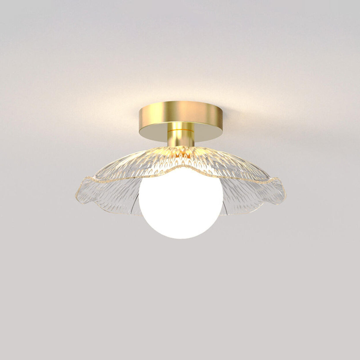 Corridor Brass Flower Clear Glass Semi-Flush Mount Lamp Image - 5