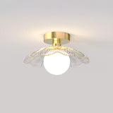 Corridor Brass Flower Clear Glass Semi-Flush Mount Lamp Image - 5