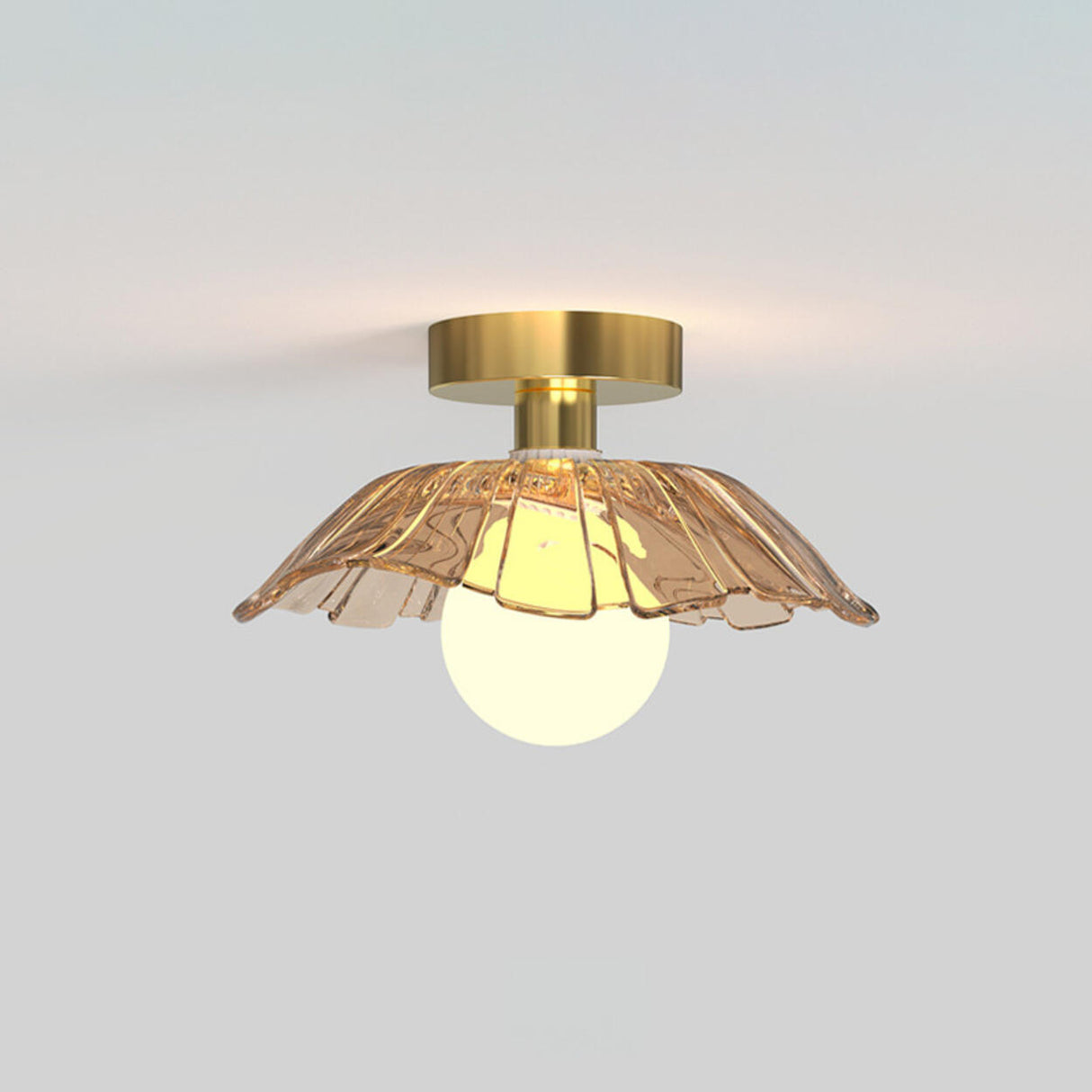 Corridor Brass Flower Clear Glass Semi-Flush Mount Lamp Image - 7