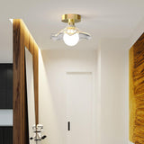 Corridor Brass Flower Clear Glass Semi-Flush Mount Lamp Image - 8