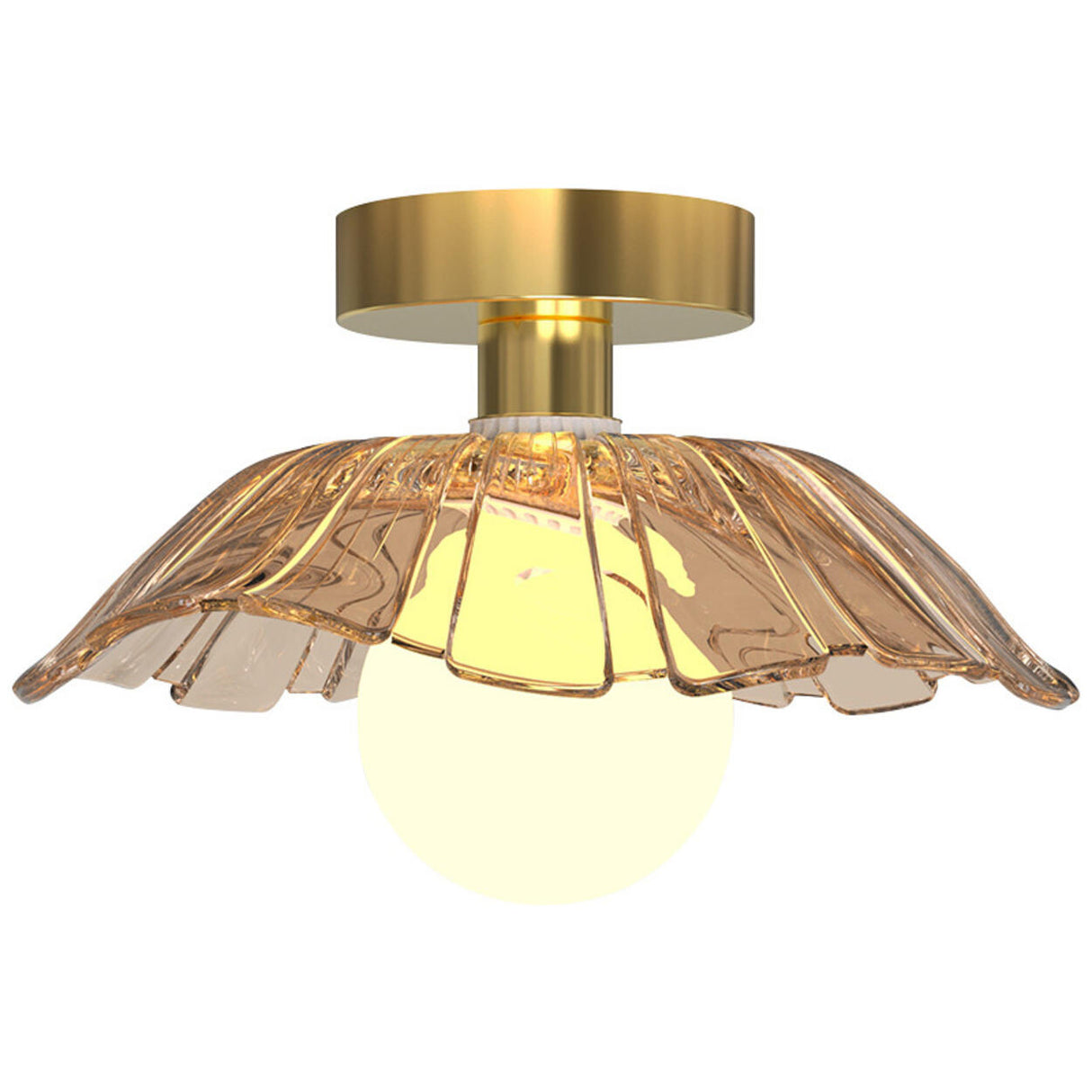 Corridor Brass Flower Clear Glass Semi-Flush Mount Lamp Image - 9