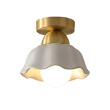 Corridor Ceramic Flower Brass Semi-Flush Mount Light Image - 5