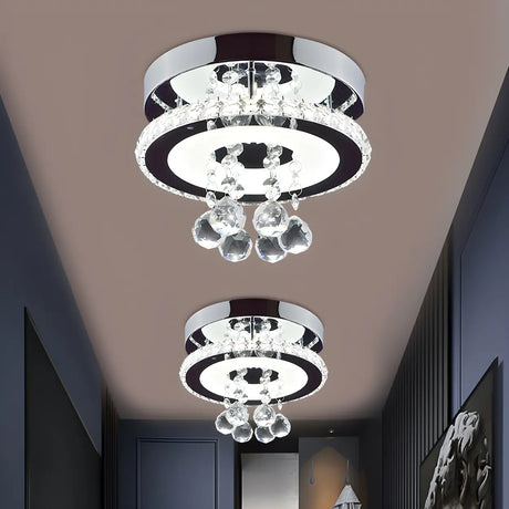 Corridor Chrome Round Crystal Orb LED Flush Mount Light Image - 1