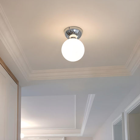 Corridor Chrome White Glass Ball Semi-Flush Mount Light Image - 2