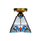 Corridor Craftsman Cone Stained Glass Flush Mount Light Image - 12