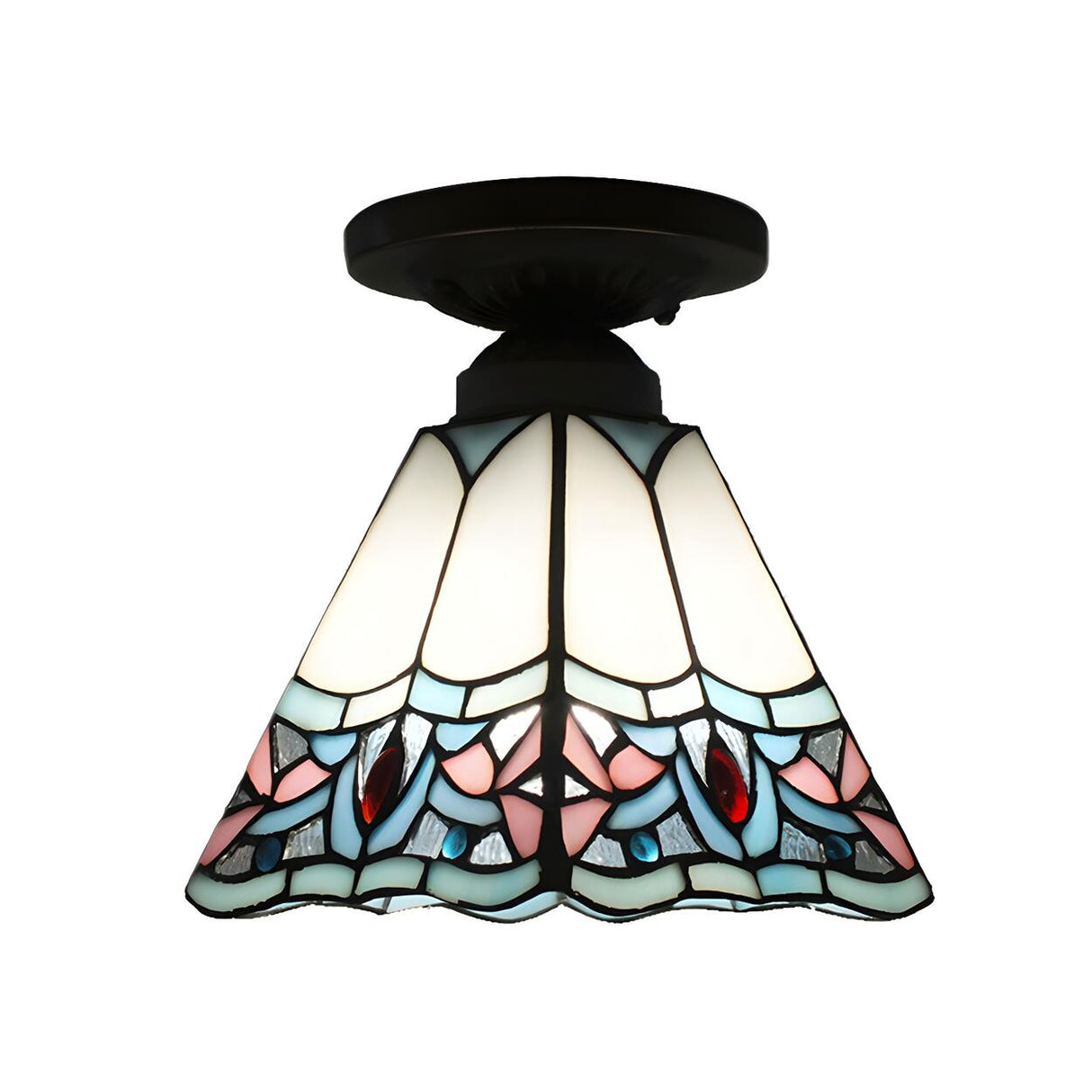 Corridor Craftsman Cone Stained Glass Flush Mount Light Image - 15