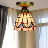 Corridor Craftsman Cone Stained Glass Flush Mount Light Image - 17