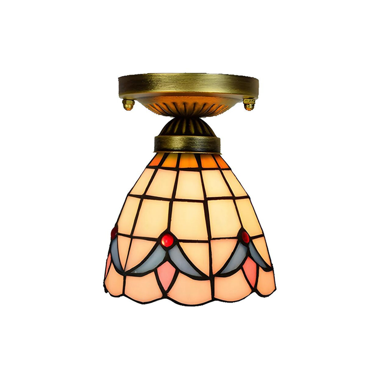 Corridor Craftsman Cone Stained Glass Flush Mount Light Image - 18