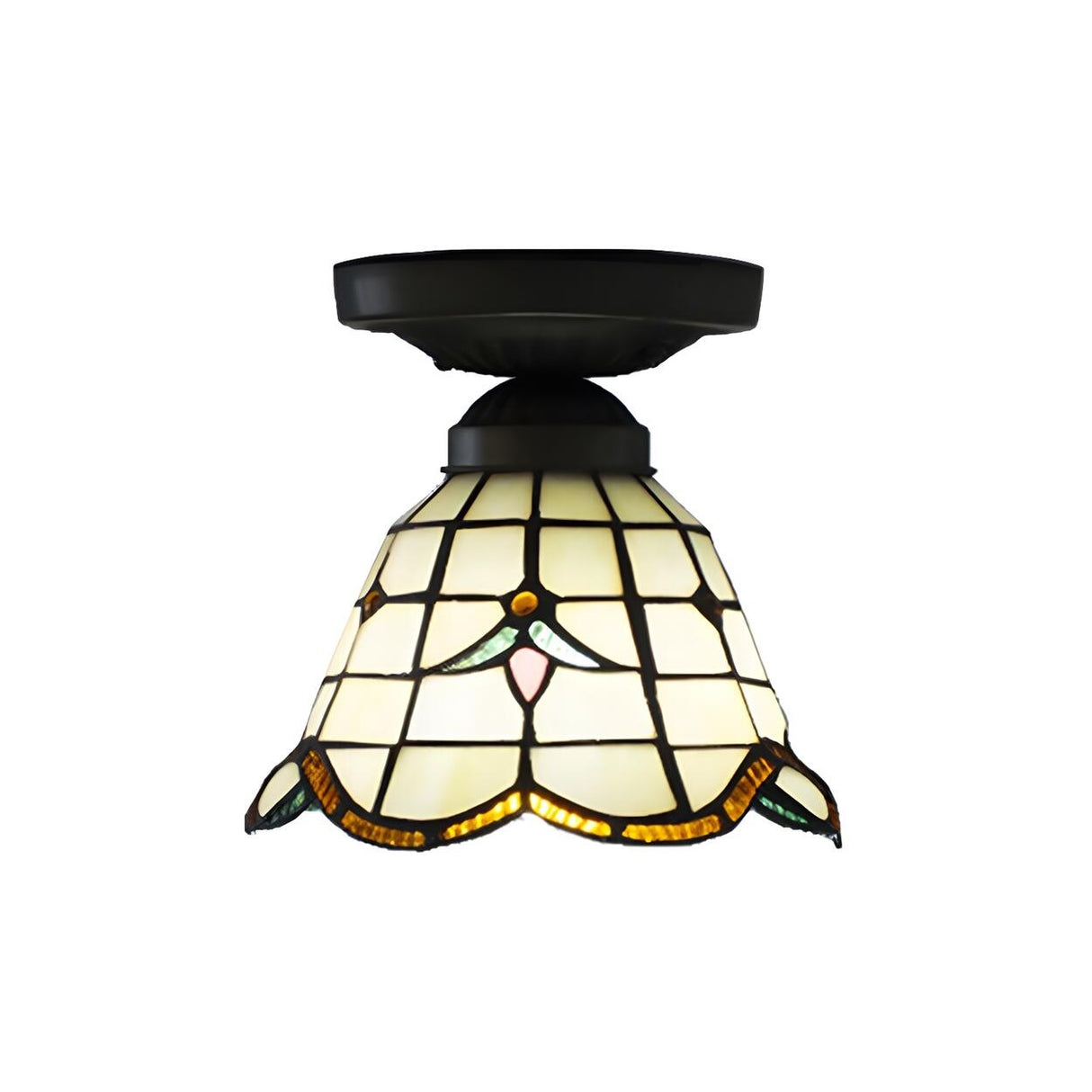 Corridor Craftsman Cone Stained Glass Flush Mount Light Image - 2