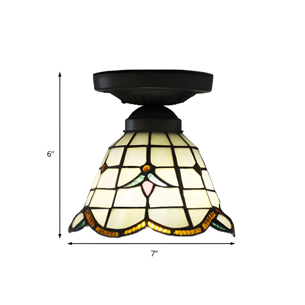 Corridor Craftsman Cone Stained Glass Flush Mount Light Image - 3