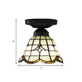 Corridor Craftsman Cone Stained Glass Flush Mount Light Image - 3