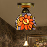 Corridor Craftsman Cone Stained Glass Flush Mount Light Image - 4